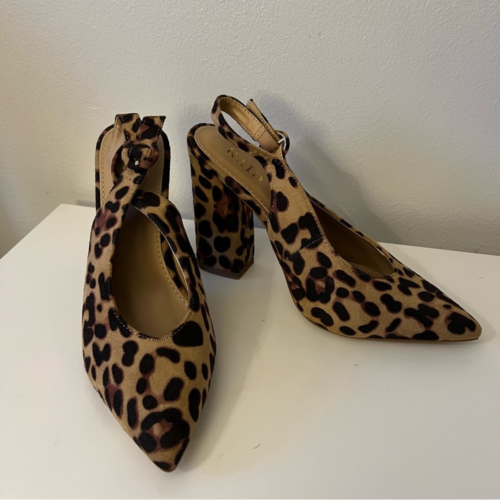 ASOS RAID chunky slingback leopard heel